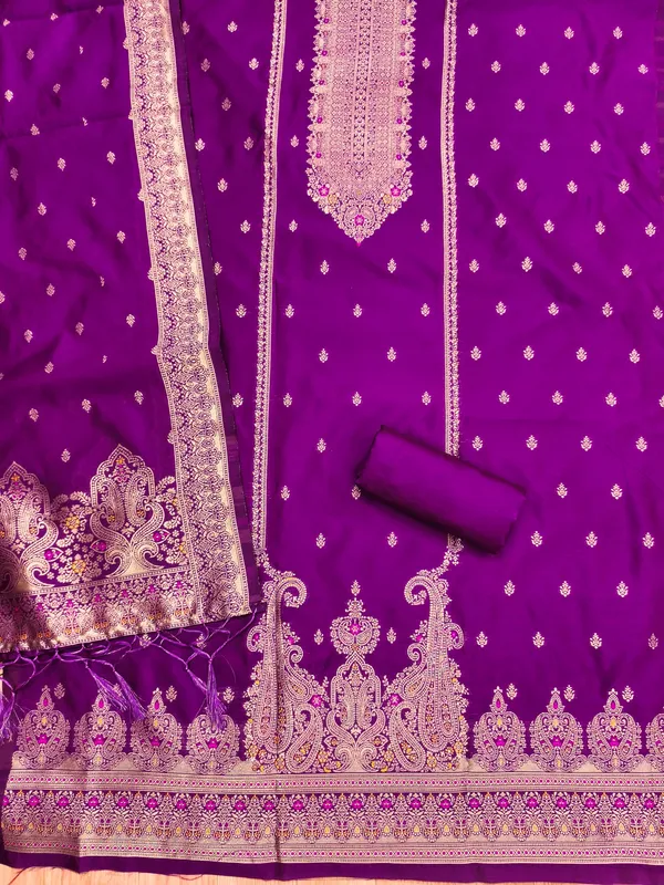 Purple_Soft_Litchi_Banarasi_Silk_Weaving_Unstitched_Kurta_Set_For_Women