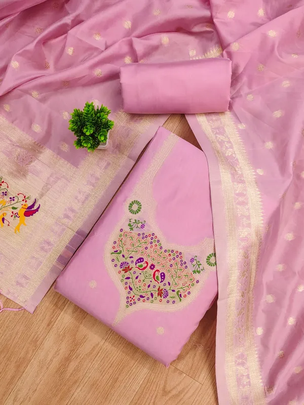 Baby_Pink_Soft_Litchi_Banarasi_Silk_Weaving_Unstitched_Kurta_Set_For_Women
