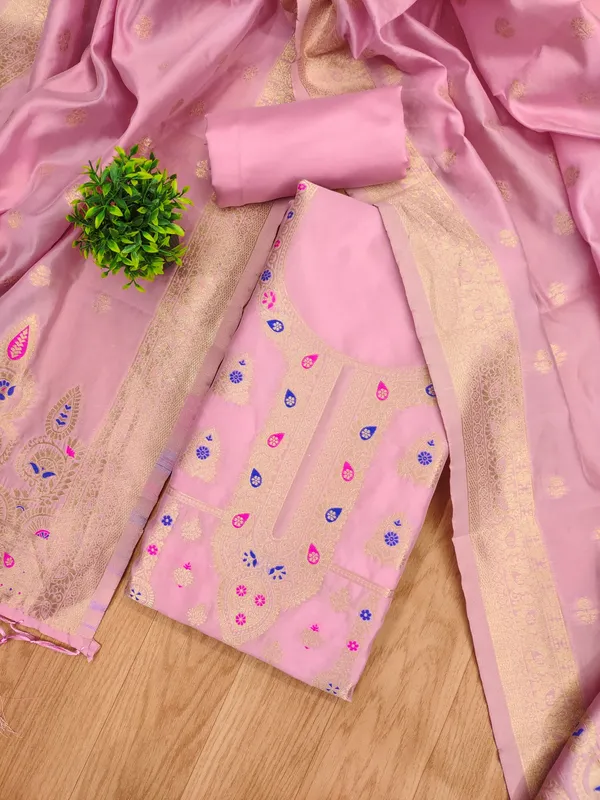 Pink_Soft_Litchi_Banarasi_Silk_Weaving_Unstitched_Kurta_Set_For_Women