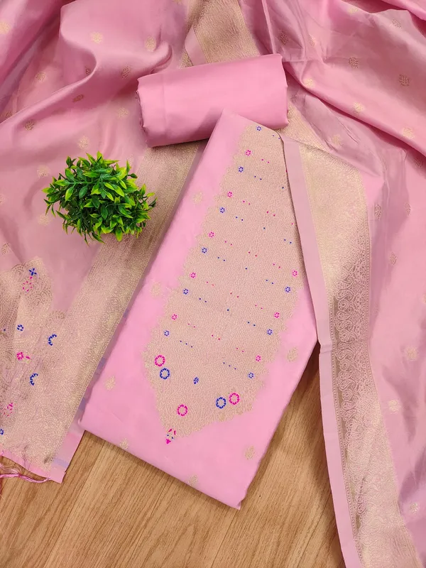 Baby_Pink_Soft_Litchi_Banarasi_Silk_Weaving_Unstitched_Kurta_Set_For_Women