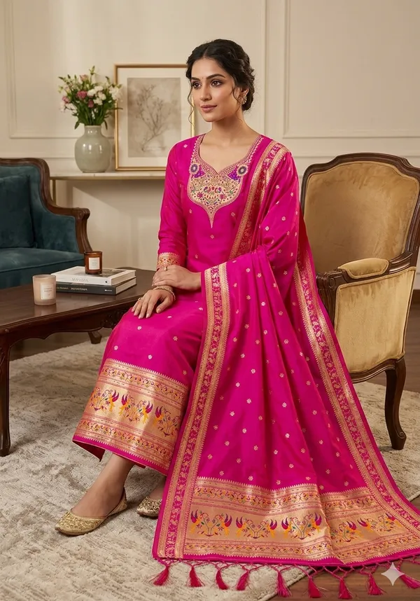 Pink_Soft_Litchi_Banarasi_Silk_Weaving_Unstitched_Kurta_Set_For_Women
