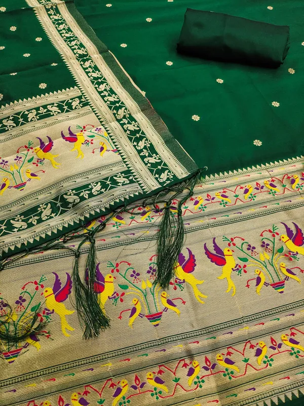 Bottle_Green_Soft_Litchi_Banarasi_Silk_Weaving_Unstitched_Kurta_Set_For_Women