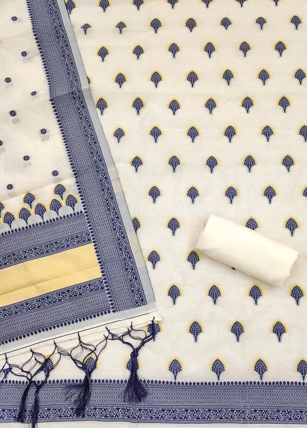 Navy_Blue_Handloom_Banarasi_Cotton_Weaving_Unstitched_Kurta_Set_For_Women