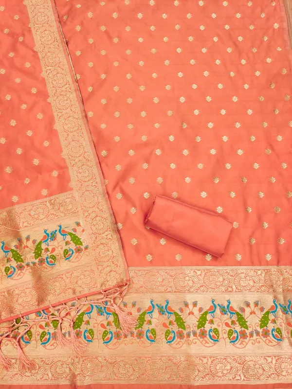 Orange_Soft_Litchi_Banarasi_Silk_Weaving_Unstitched_Kurta_Set_For_Women