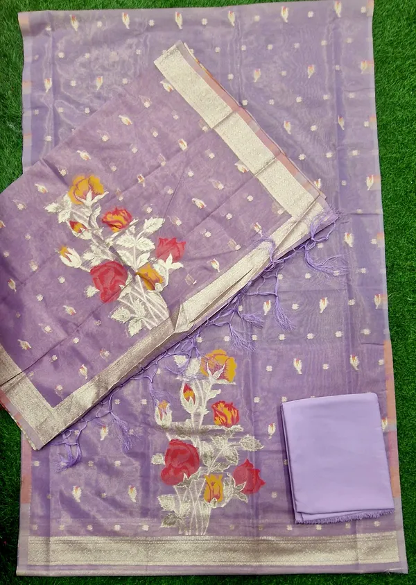 Purple_Shimmer_Banarasi_Silk_Weaving_Unstitched_Kurta_Set_For_Women