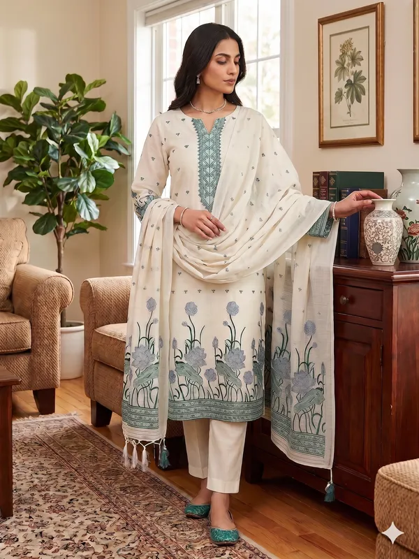 Off_White_Muga_Banarasi_Cotton_Weaving_Unstitched_Kurta_Set_For_Women