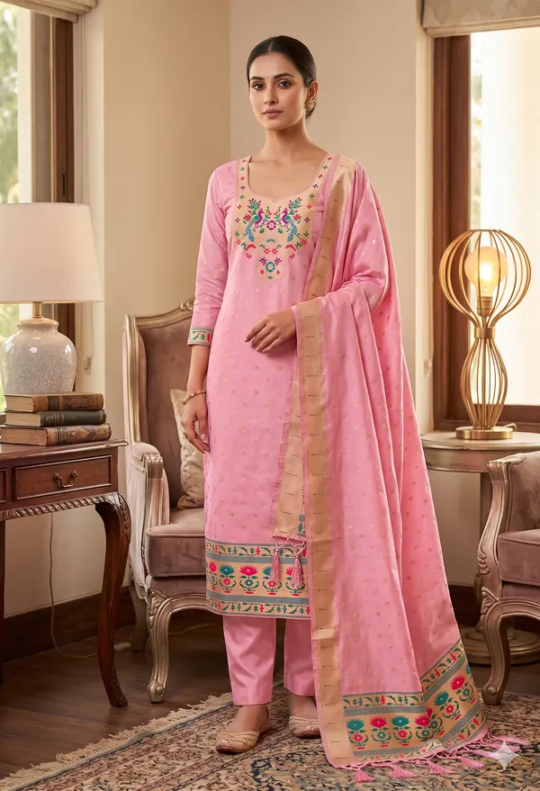 Baby_Pink_Soft_Litchi_Banarasi_Silk_Weaving_Unstitched_Kurta_Set_For_Women