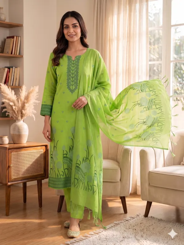 Pista_Muga_Banarasi_Cotton_Weaving_Unstitched_Kurta_Set_For_Women