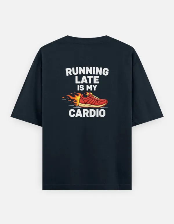 Running_Late_Is_My_Cardio_Unisex_Oversized_T_Shirt_Navy_Blue