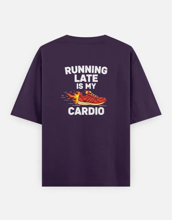 Running_Late_Is_My_Cardio_Unisex_Oversized_T_Shirt_Purple
