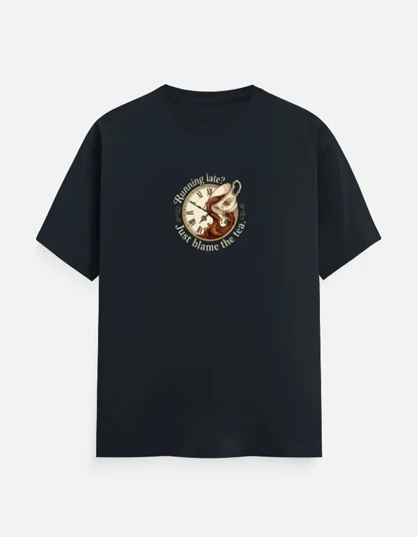 Running_Late_Just_Blame_The_Tea_Classic_Crew_T_Shirt_Navy_Blue