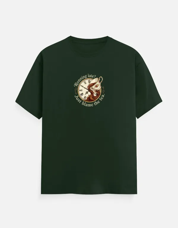 Running_Late_Just_Blame_The_Tea_Classic_Crew_T_Shirt_Bottle_Green