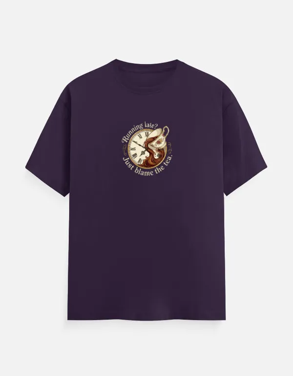 Running_Late_Just_Blame_The_Tea_Classic_Crew_T_Shirt_Purple