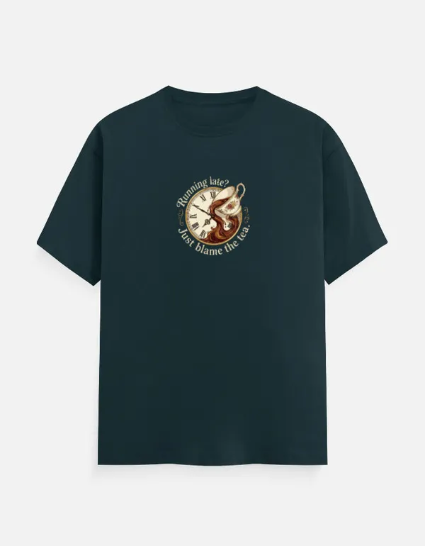 Running_Late_Just_Blame_The_Tea_Classic_Crew_T_Shirt_Petrol_Blue