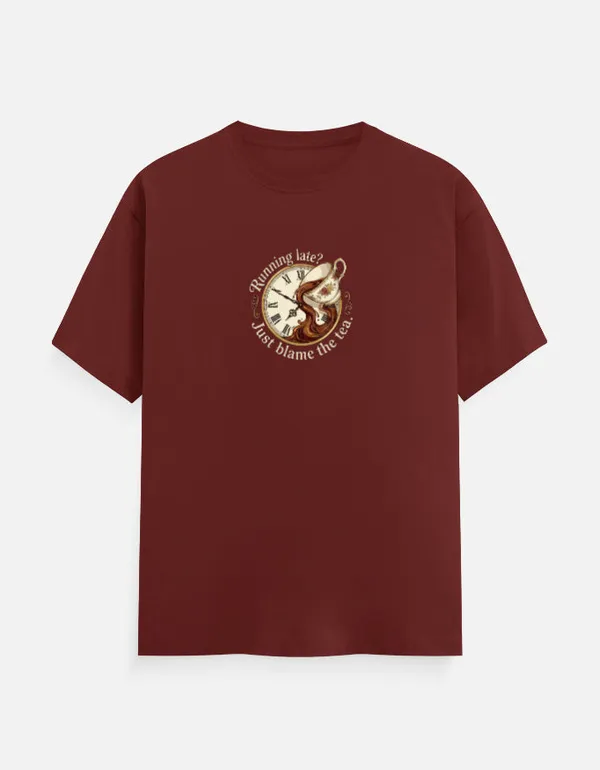 Running_Late_Just_Blame_The_Tea_Classic_Crew_T_Shirt_Brick_Red