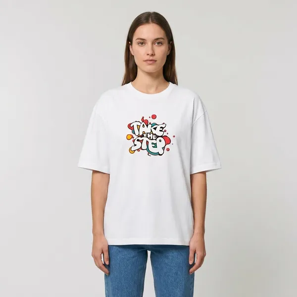 Take_The_Step_Unisex_Oversized_Classic_T_Shirt_White