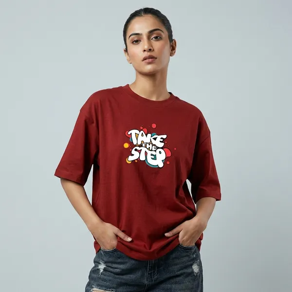 Take_The_Step_Unisex_Oversized_Classic_T_Shirt_Red