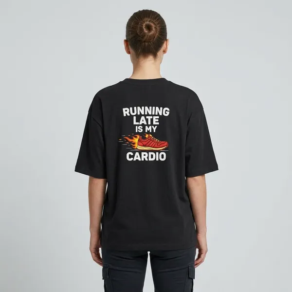 Running_Late_Is_My_Cardio_Unisex_Oversized_T_Shirt_Black