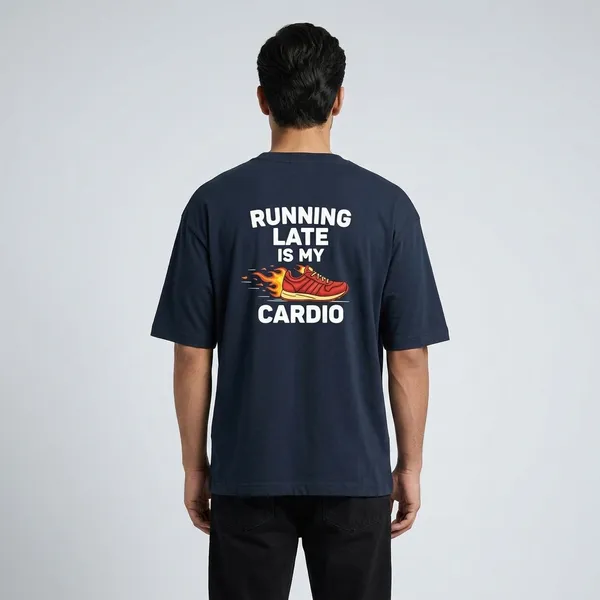 Running_Late_Is_My_Cardio_Unisex_Oversized_T_Shirt_Navy_Blue