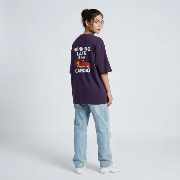 Running_Late_Is_My_Cardio_Unisex_Oversized_T_Shirt_Purple