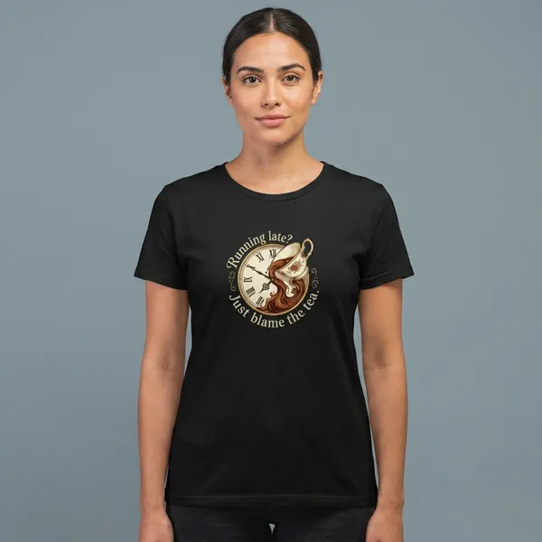 Running_Late_Just_Blame_The_Tea_Classic_Crew_T_Shirt_Black