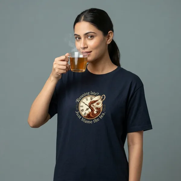 Running_Late_Just_Blame_The_Tea_Classic_Crew_T_Shirt_Navy_Blue