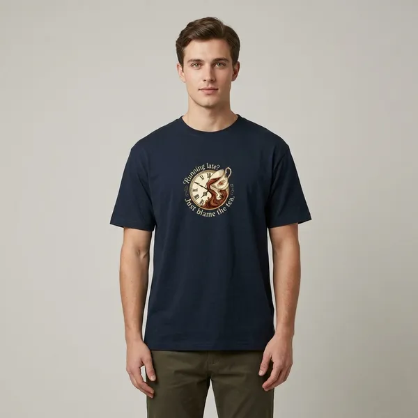Running_Late_Just_Blame_The_Tea_Classic_Crew_T_Shirt_Navy_Blue