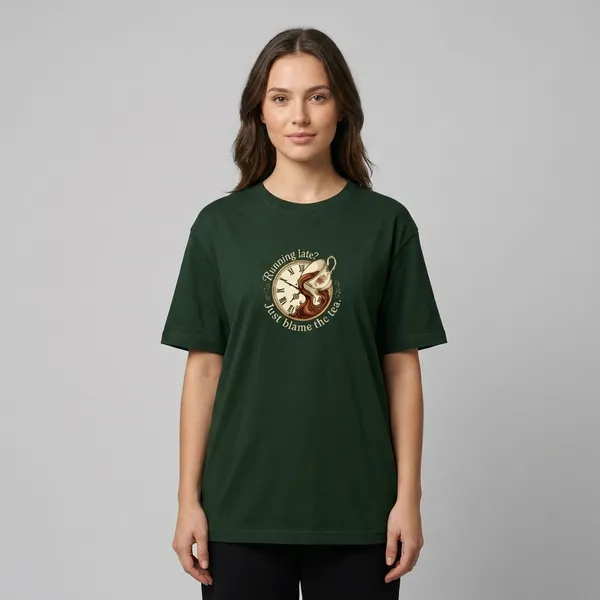 Running_Late_Just_Blame_The_Tea_Classic_Crew_T_Shirt_Bottle_Green