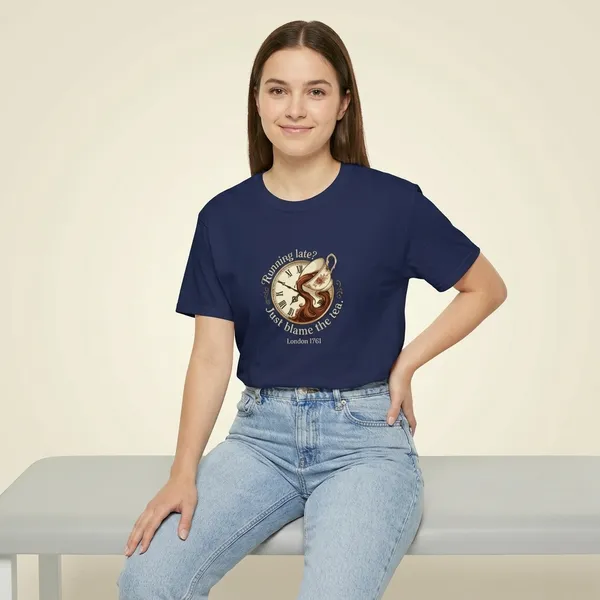 Running_Late_Just_Blame_The_Tea_Classic_Crew_T_Shirt_Royal_Blue