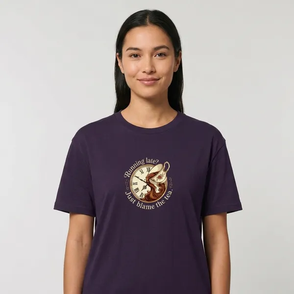 Running_Late_Just_Blame_The_Tea_Classic_Crew_T_Shirt_Purple