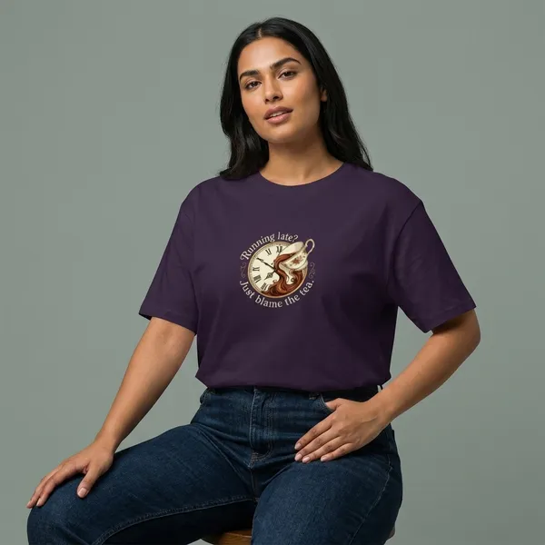 Running_Late_Just_Blame_The_Tea_Classic_Crew_T_Shirt_Purple