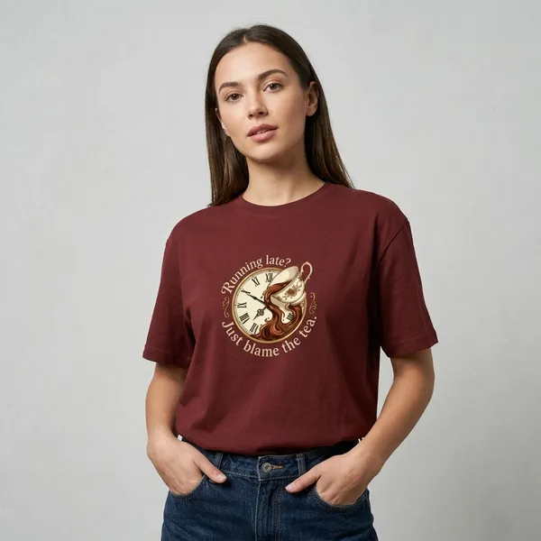 Running_Late_Just_Blame_The_Tea_Classic_Crew_T_Shirt_Brick_Red