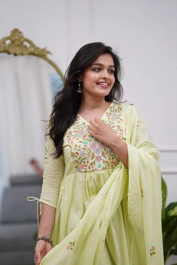 Presenting_New_Designer_Festival_Collection_In_Pure_Cotton_With_Embroidery_work_And_Dori_in_sleeves.Anarkali__kurta_And_Dupatta_Set_Fully_Stitched_Ready_To_Wear