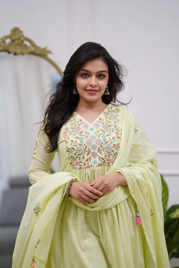 Presenting_New_Designer_Festival_Collection_In_Pure_Cotton_With_Embroidery_work_And_Dori_in_sleeves.Anarkali__kurta_And_Dupatta_Set_Fully_Stitched_Ready_To_Wear