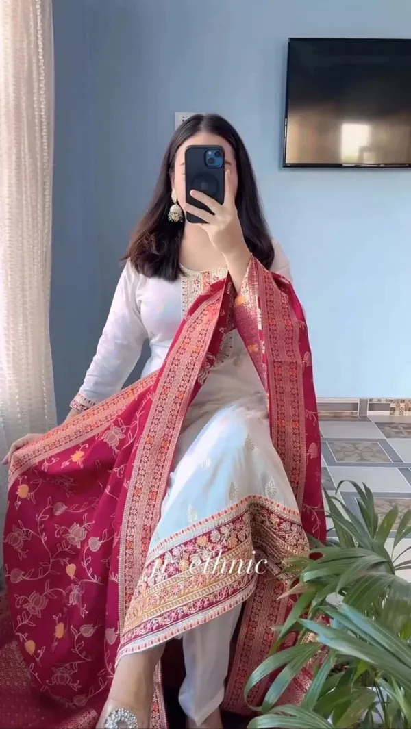 White_Kanjivaram_Silk_Embroidered_Straight_Kurta_Set_For_Women