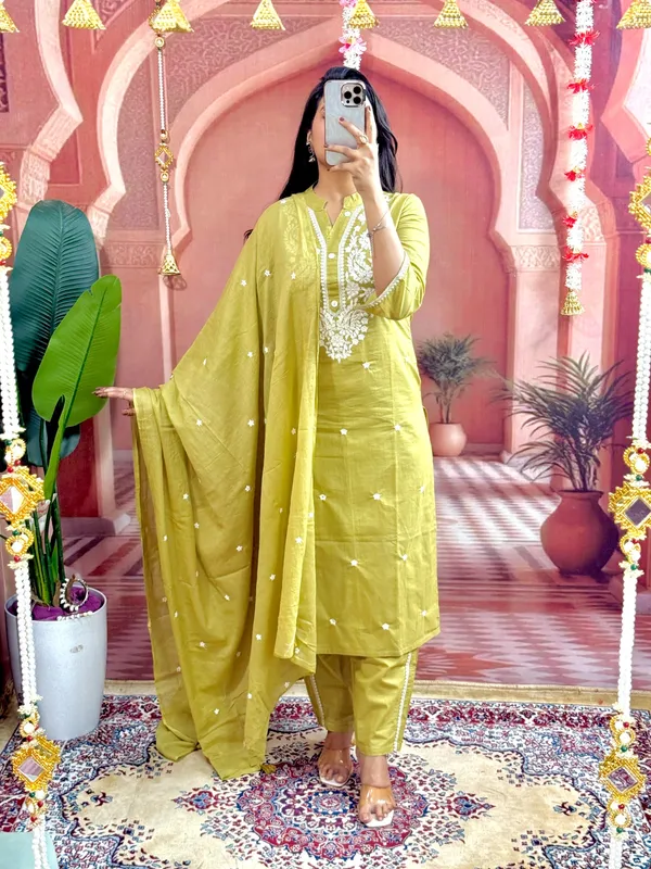 Yellow_Cotton_Straight_Embroidered_Kurta_Set_For_Women
