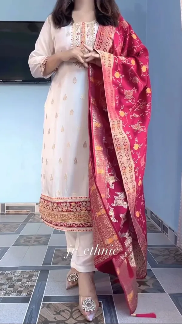 White_Kanjivaram_Silk_Embroidered_Straight_Kurta_Set_For_Women