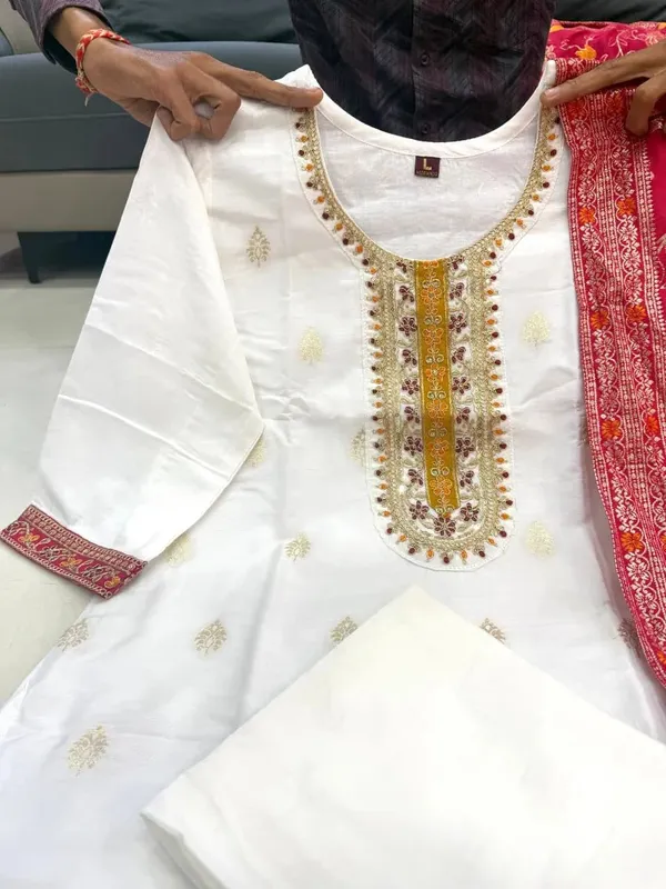 White_Kanjivaram_Silk_Embroidered_Straight_Kurta_Set_For_Women