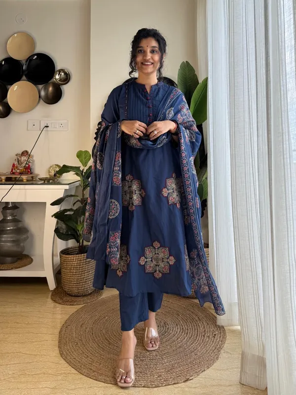 Navy_Blue_Ajrakh_Printed_Cotton_Anarkali_Suit_Set