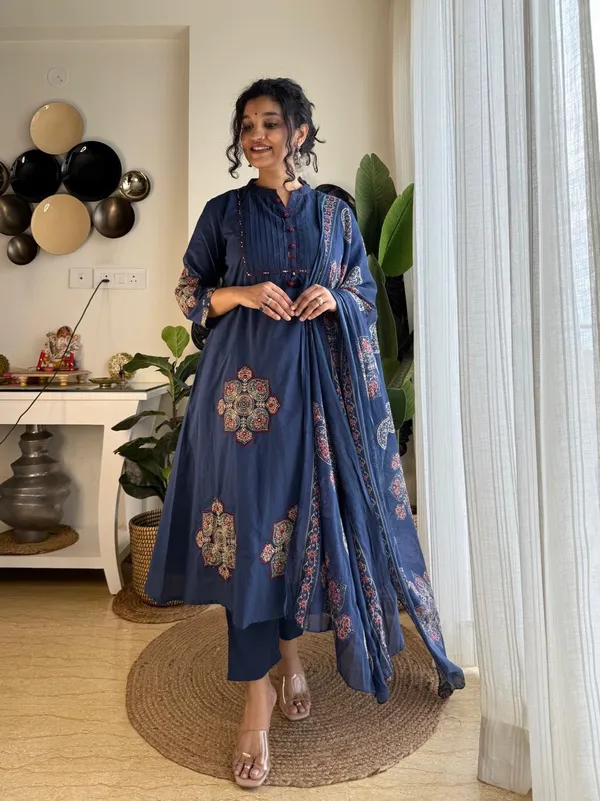 Navy_Blue_Ajrakh_Printed_Cotton_Anarkali_Suit_Set