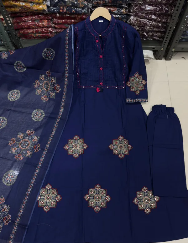 Navy_Blue_Ajrakh_Printed_Cotton_Anarkali_Suit_Set
