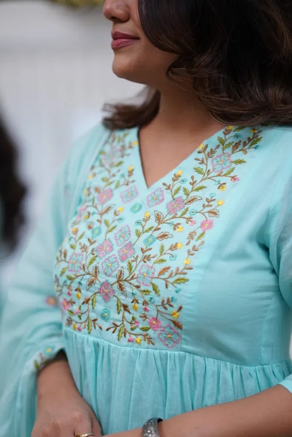 Presenting_New_Designer_Festival_Collection_In_Pure_Cotton_With_Embroidery_work_And_Dori_in_sleeves.Anarkali__kurta_And_Dupatta_Set_Fully_Stitched_Ready_To_Wear