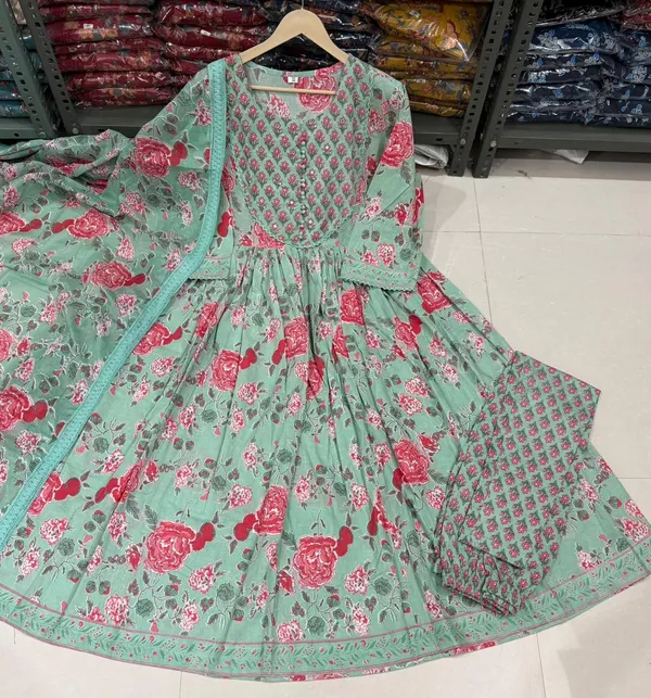 Anarkali_suit-_Pure_Cotton_Jaipuri_Printed-__Green_