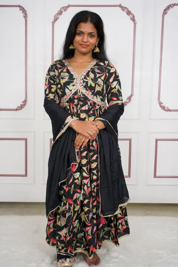 Graceful_Black_Anarkali_Pure_Chinnon_3_Piece_Set