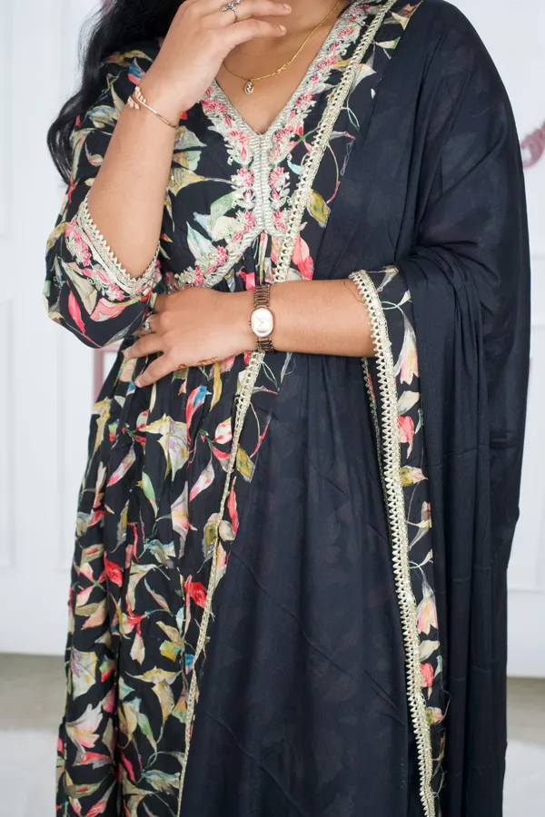 Graceful_Black_Anarkali_Pure_Chinnon_3_Piece_Set