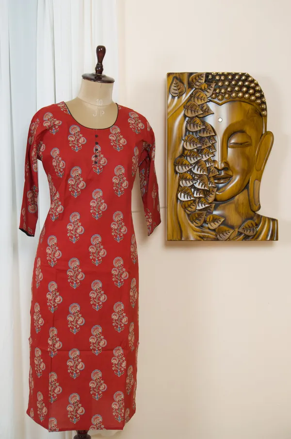 Heartbeat_Red_U_Neck_Cotton_Kurti