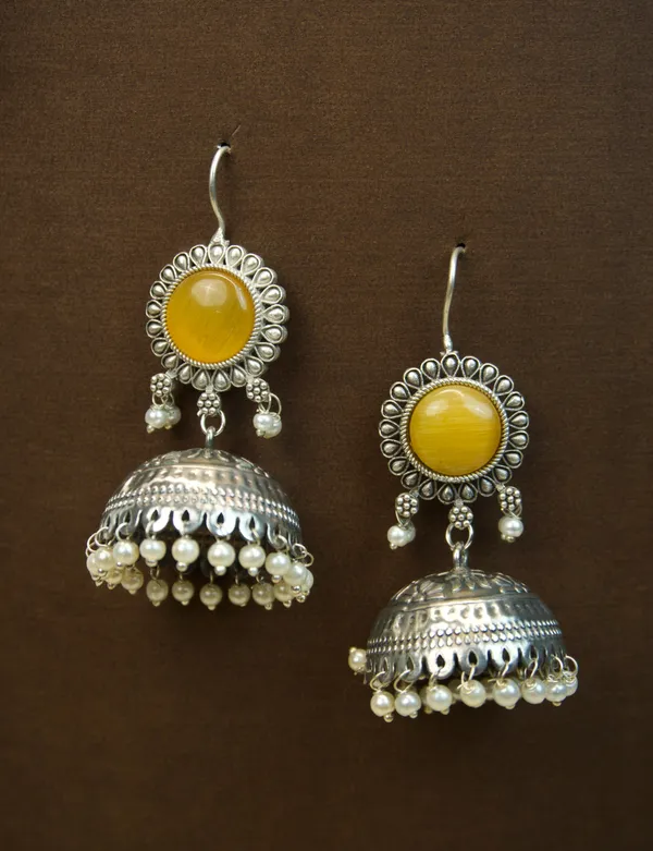 MYRA_-_Silver_Toned_BRASS_Earrings