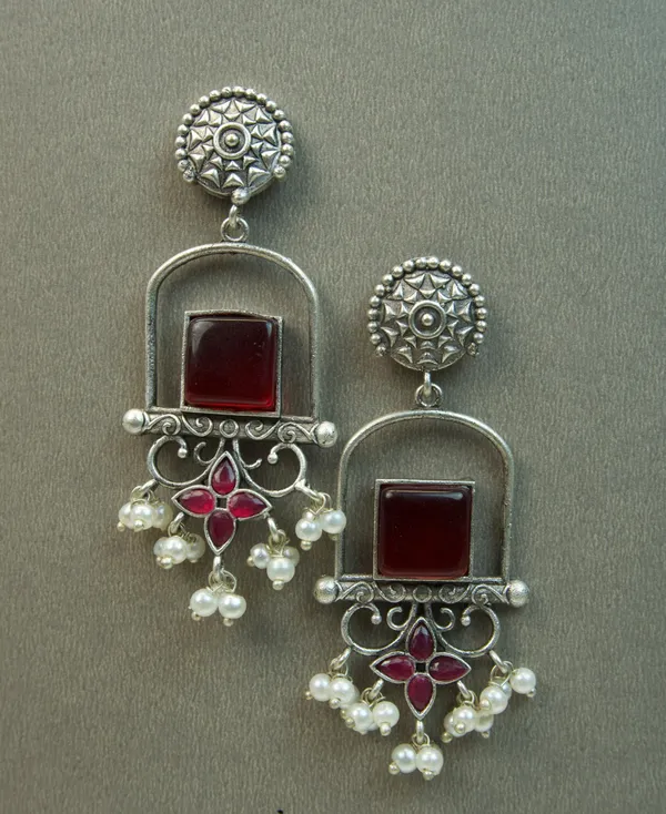 MYRA_-_Silver_Toned_BRASS_Earrings