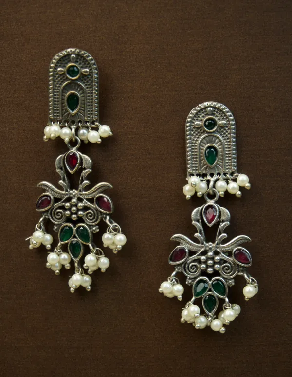 MYRA_-_Silver_Toned_BRASS_Earrings