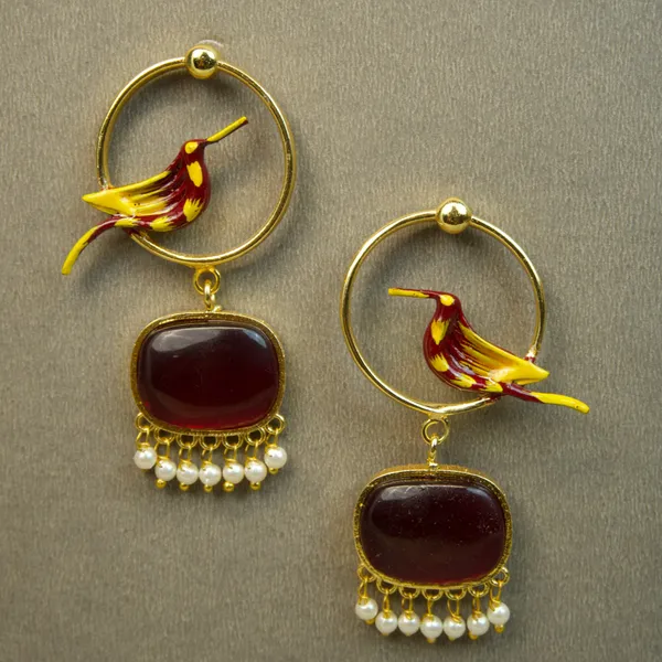 SARA_-_Gold_Toned_Hand_Painted_Red_Beautiful_Earrings